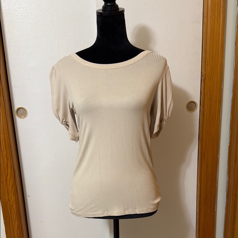 LOFT Tan Cream Dolman Sleeve Fitted Tee